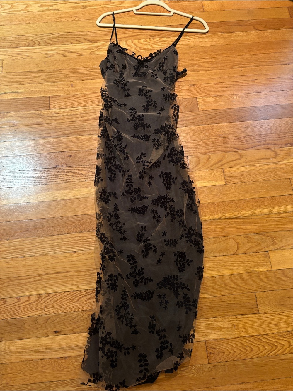 Zara Black Sheer Floral Appliqué Midi Dress